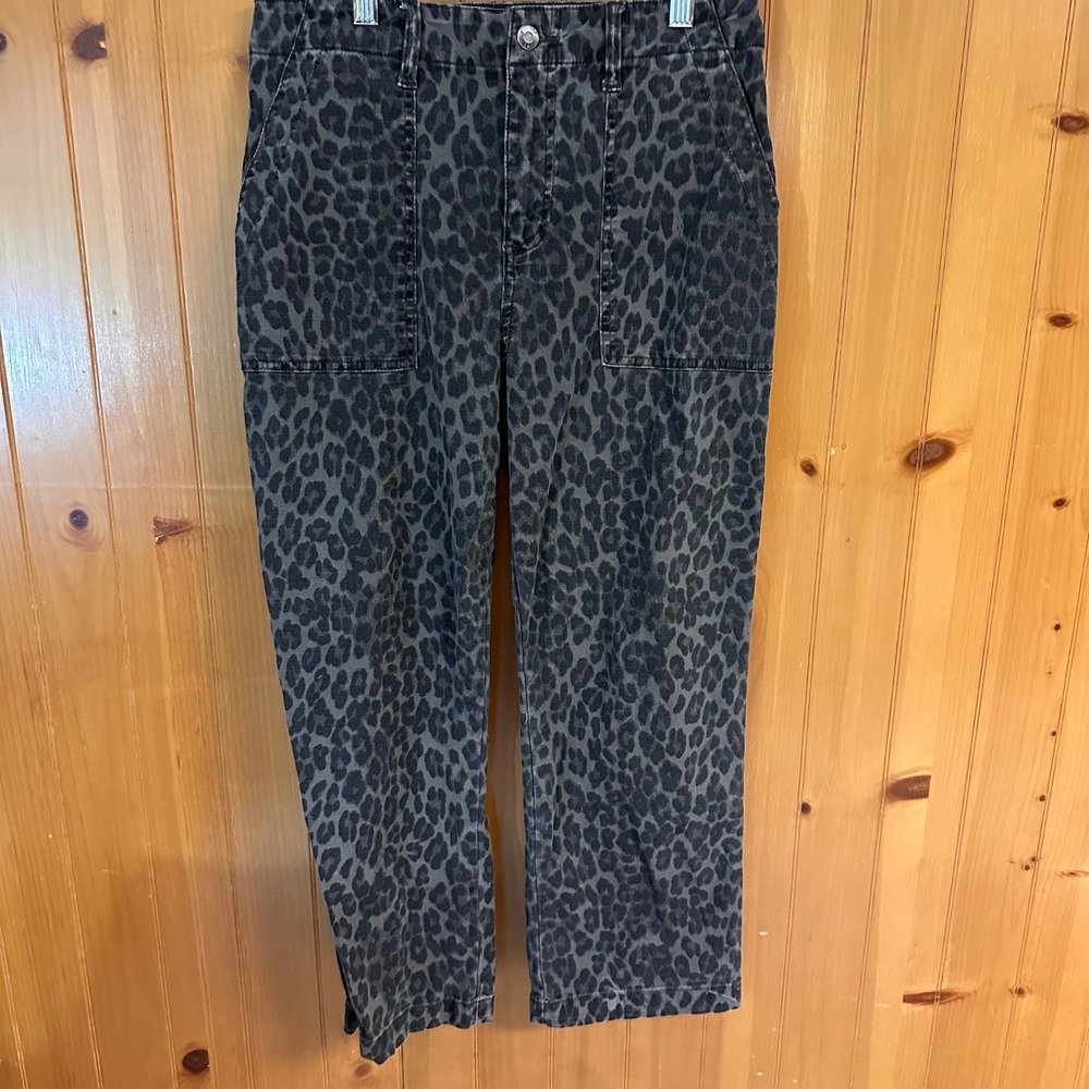 Pistola Women 29 Leopard Print Grunge Utility Pants Charcoal Black High Rise